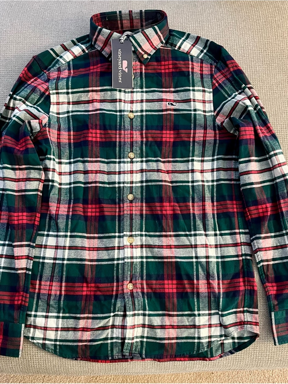 Vineyard Vines Green, Red & White Plaid Button-Down Shirt